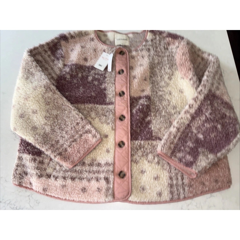 Lucky Brand Patchwork Sherpa Jacket Button Front Quilted Trim Womens XL NWT $169